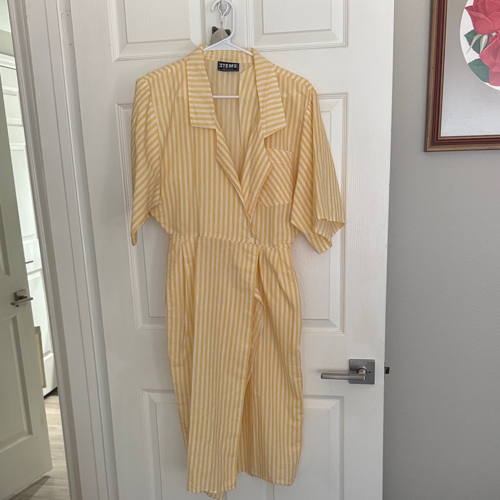 Vintage Yellow Striped Midi Dress
